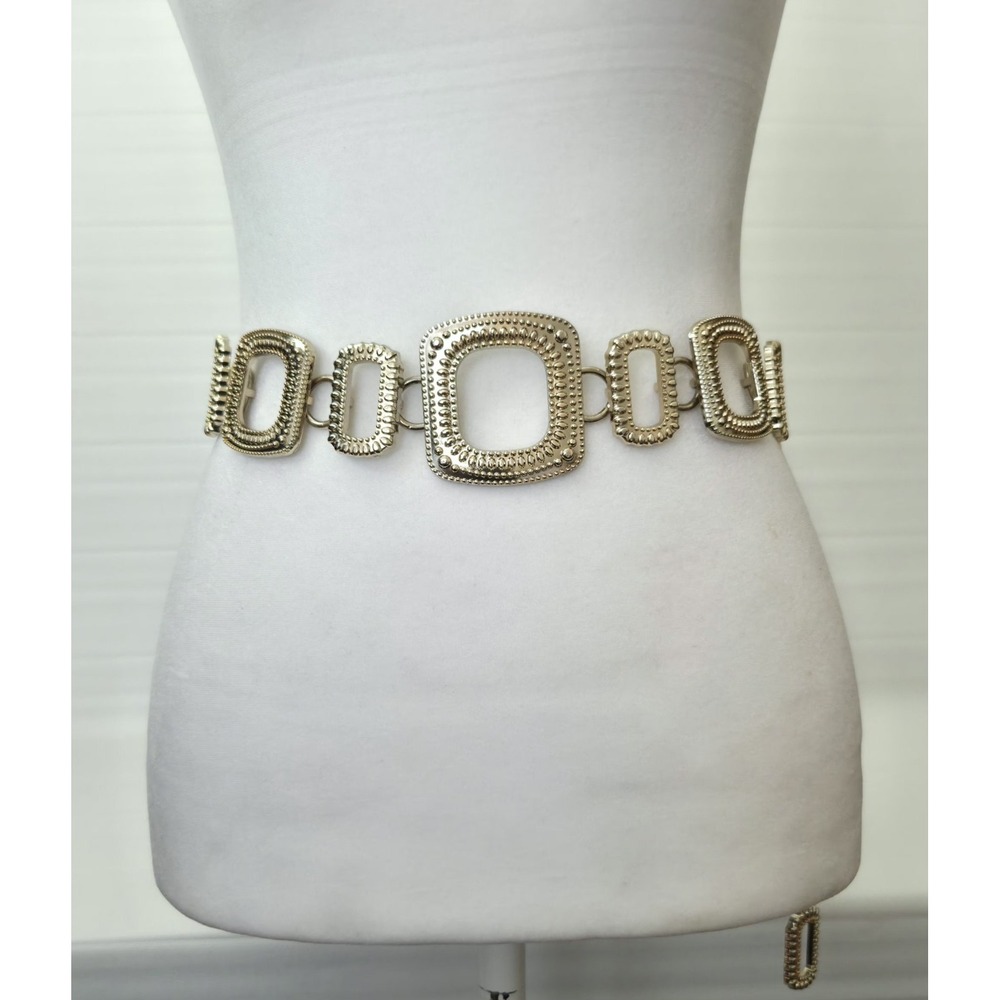 Chico's Geometric Gold Tone Chain Belt Adjustable Waist 39" Statement Accessory